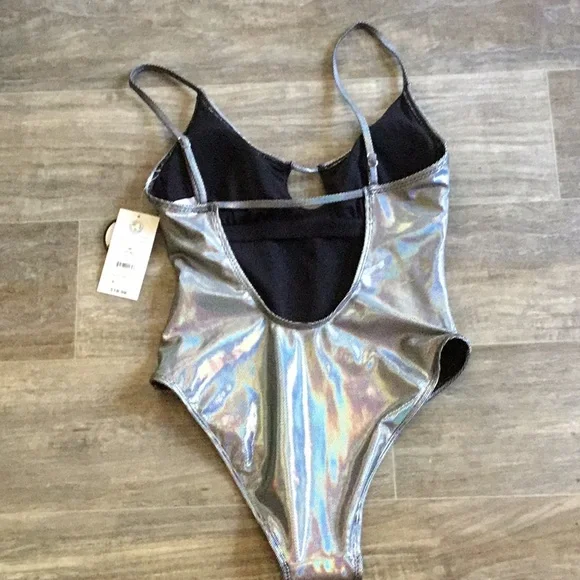 NWT Silver Holographic One-Piece Swimsuit - Picture 6 of 8